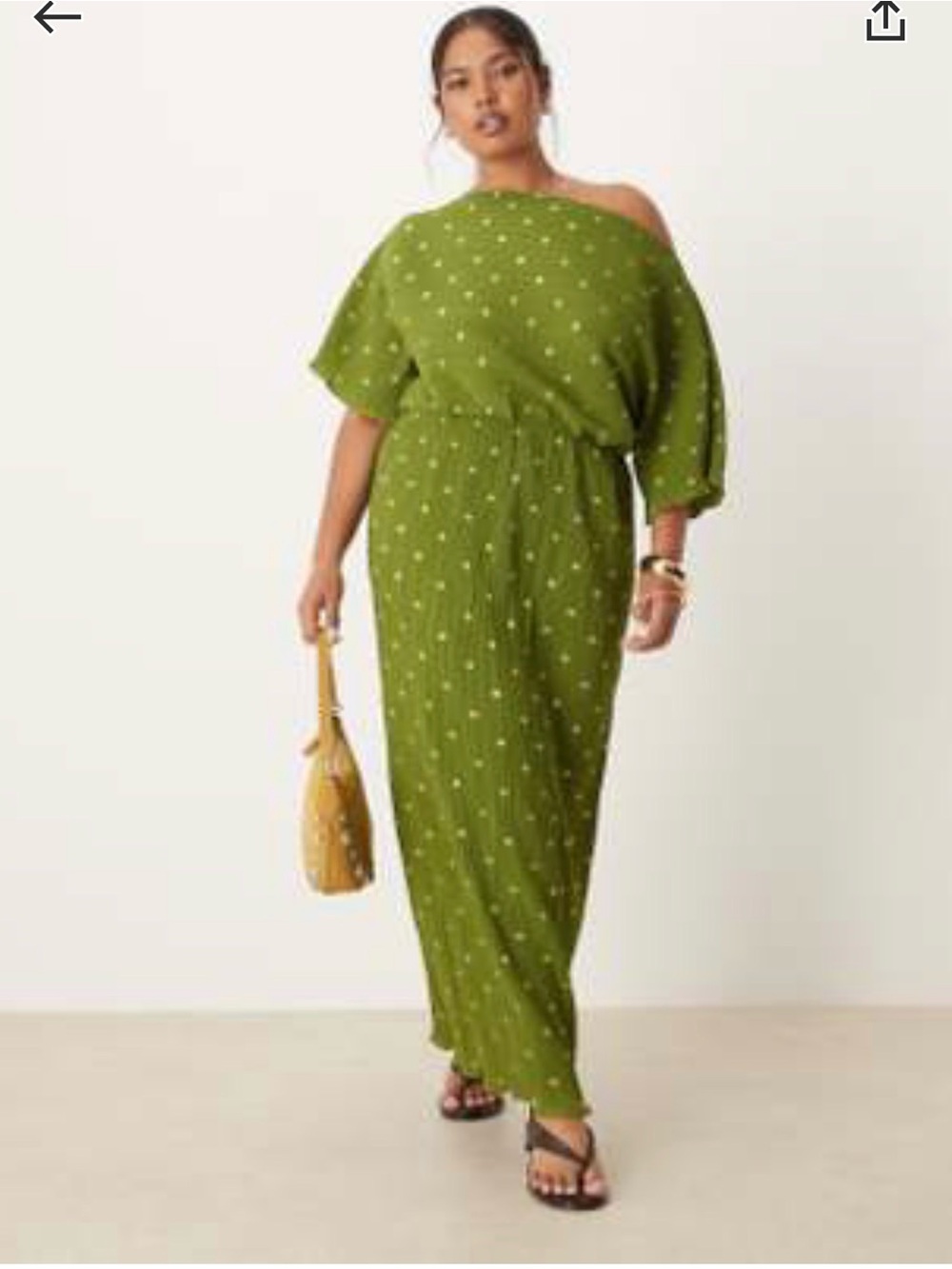 Never Fully Dressed Olive Green Polka Dot One-Shoulder Maxi